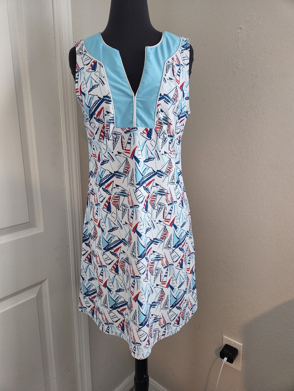 Cabana Life Light Blue and White Swim Cover with Rope Trim